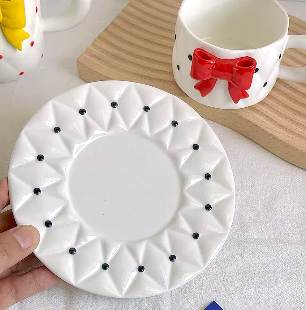 'Red Bow' Ceramic Cup n Saucer Set of 1