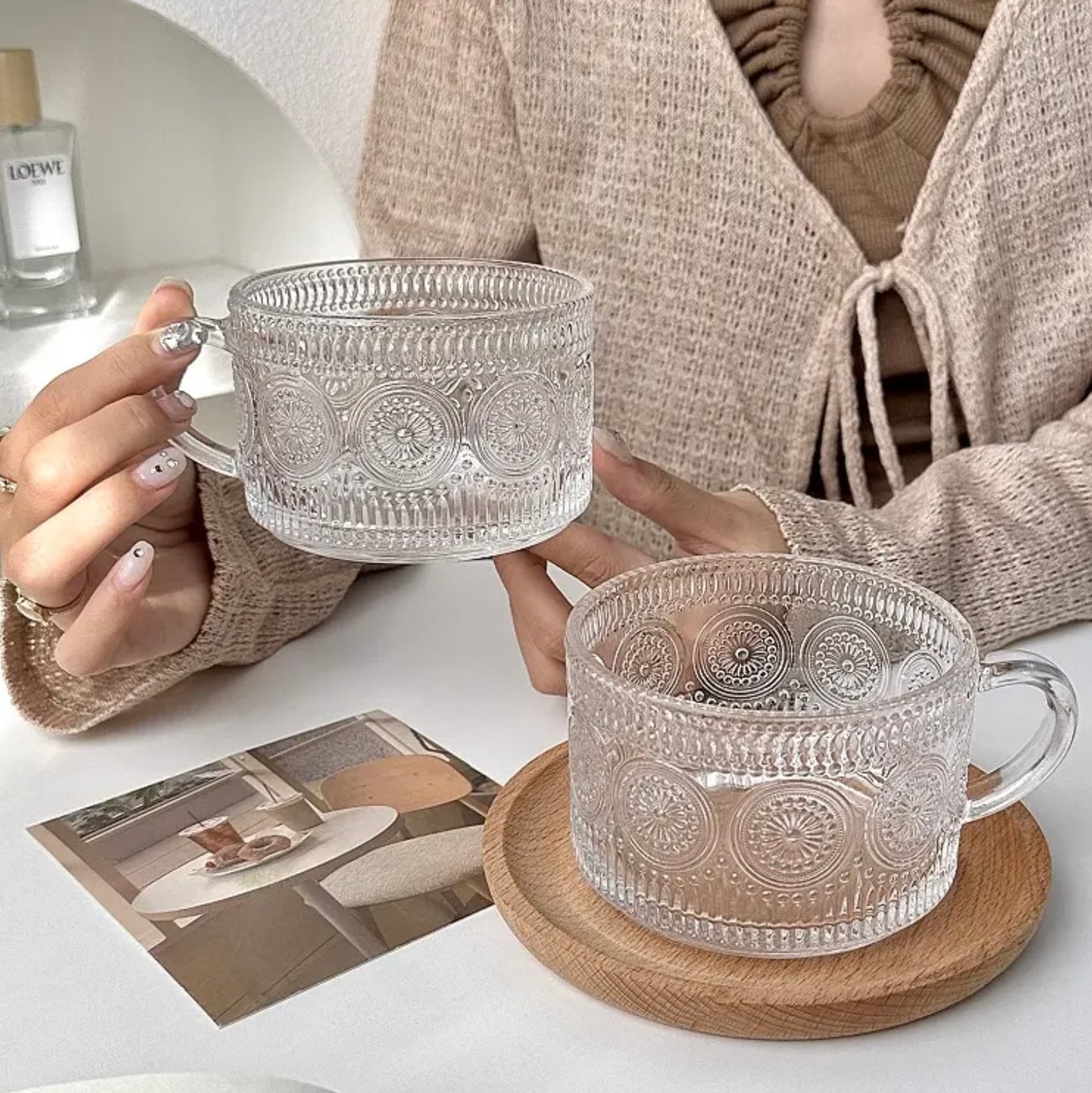 'Capri' Glass Cups - Set of 2, Transparent Rim