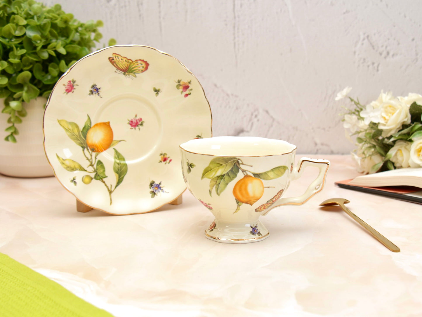 'Lemon' Ceramic Cup & Saucer, Set of 1