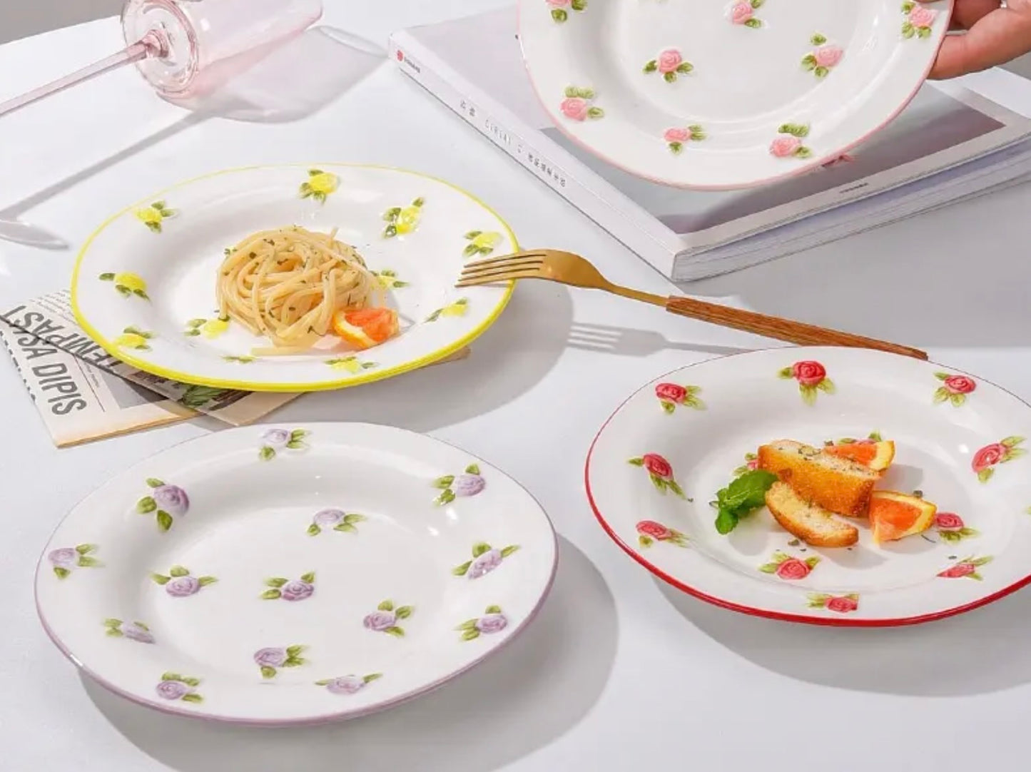 'Mini Roses' Ceramic Dessert Plate - Red