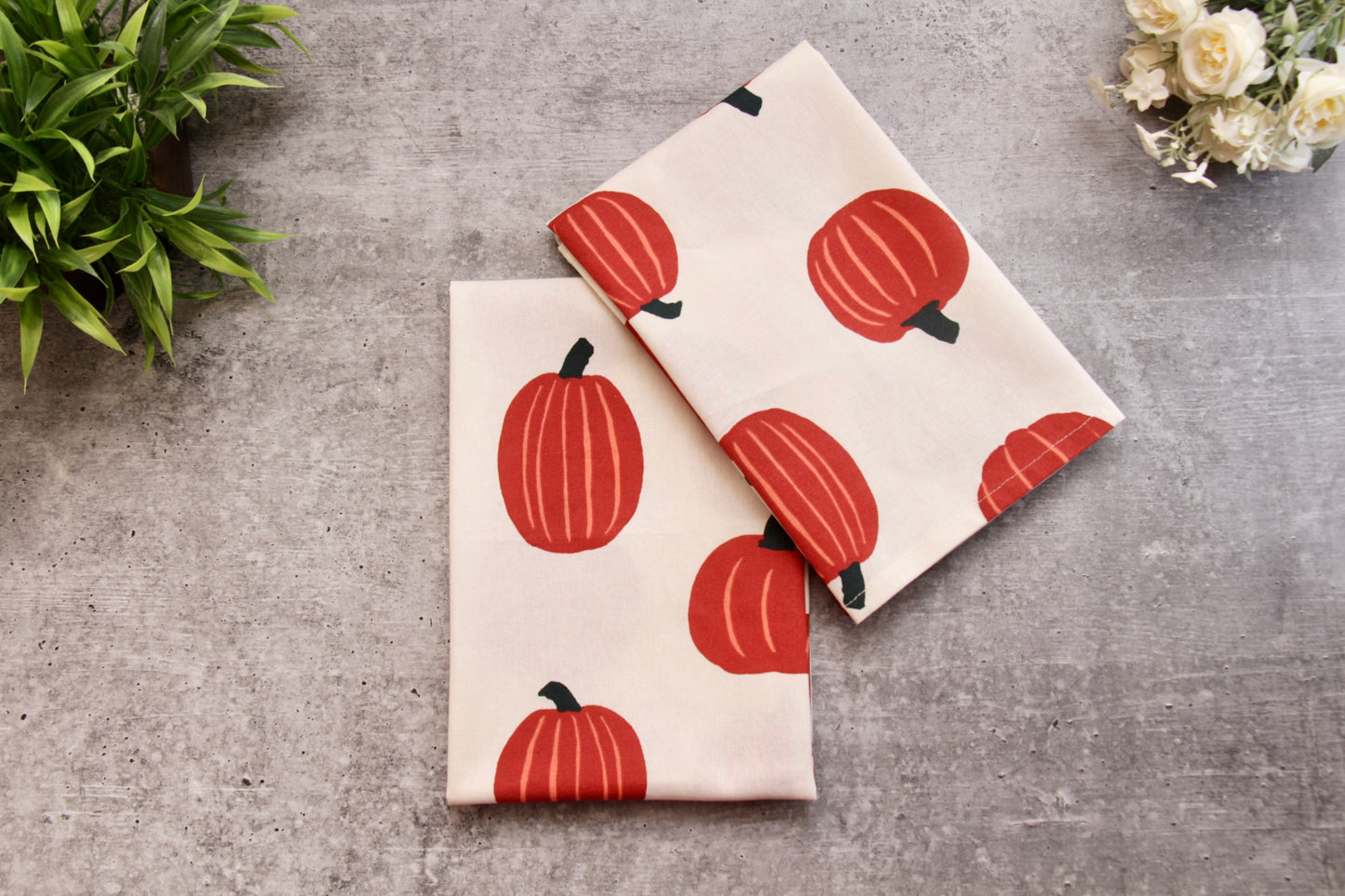 'Pumpkin' Printed Kitchen Towels Beige, Set of 2
