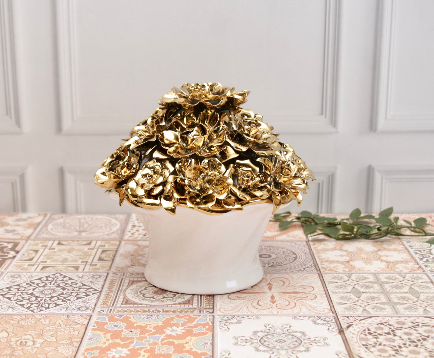 'Anastasia' Golden Roses Ceramic Bouquet | Vase | Centrepiece, Large