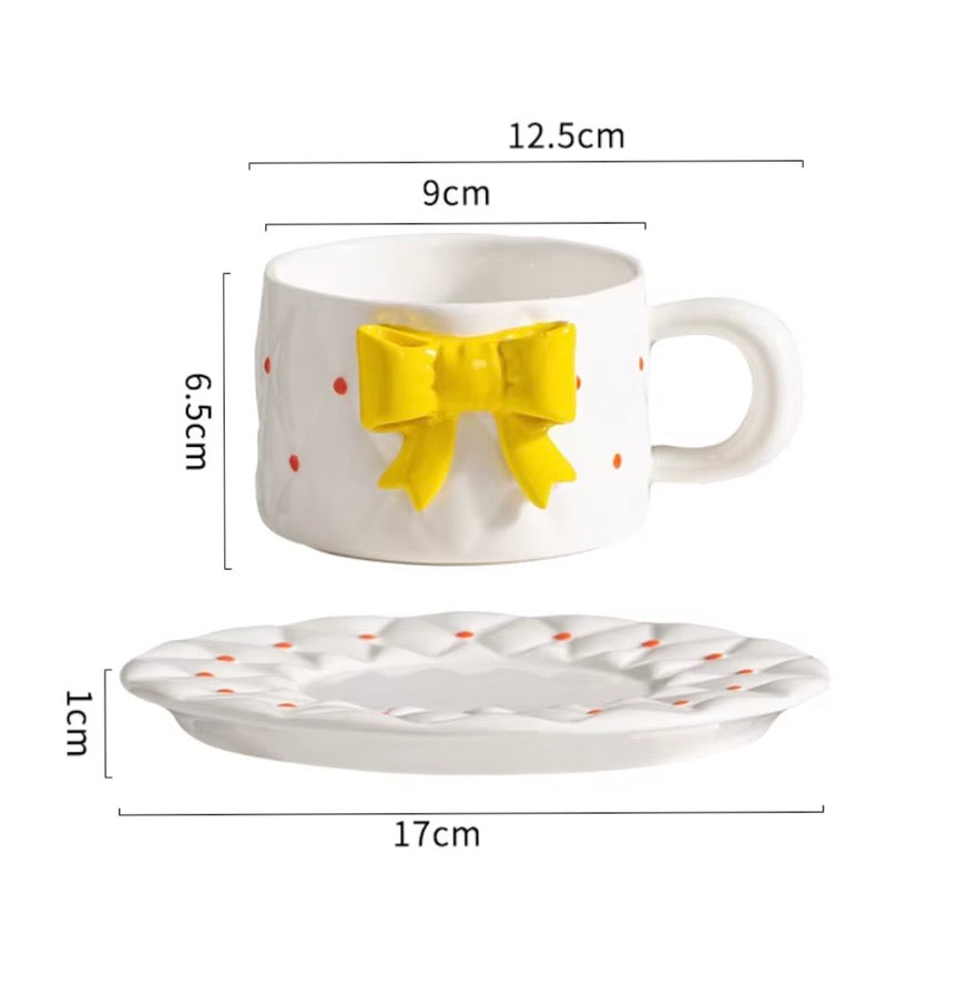 'Yellow Bow' Ceramic Cup n Saucer Set of 1