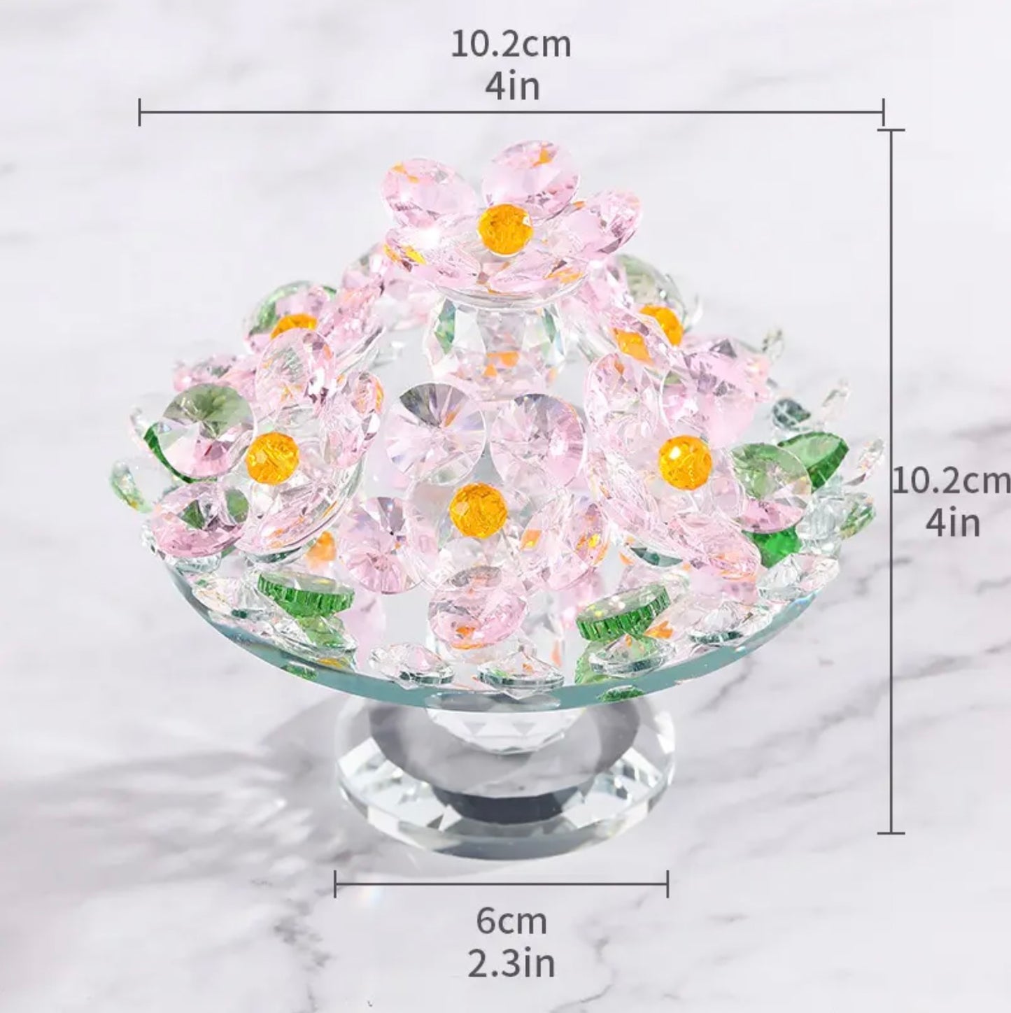 'Sparkles' Rotating Glass Crystal Flowers - Pink