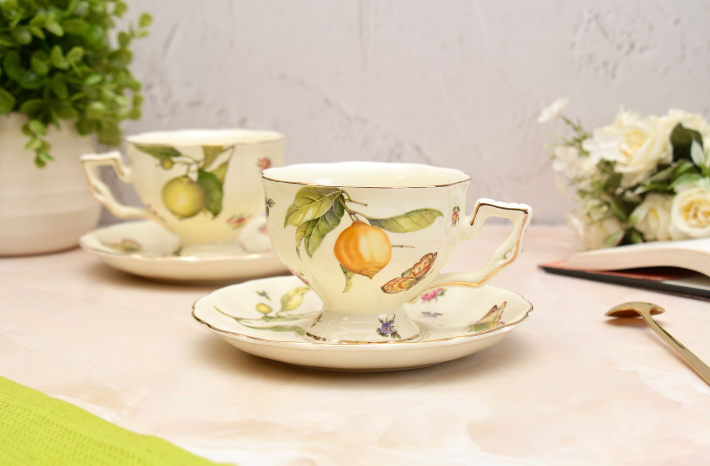 'Lemon' Ceramic Cup & Saucer, Set of 1