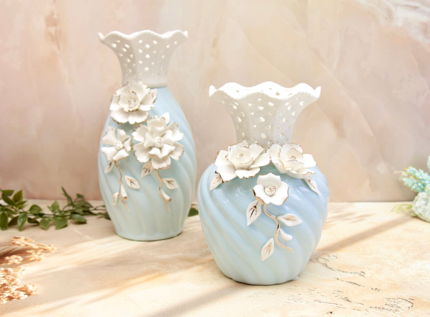 'Grace' Blue Ceramic Floral Vase, Small