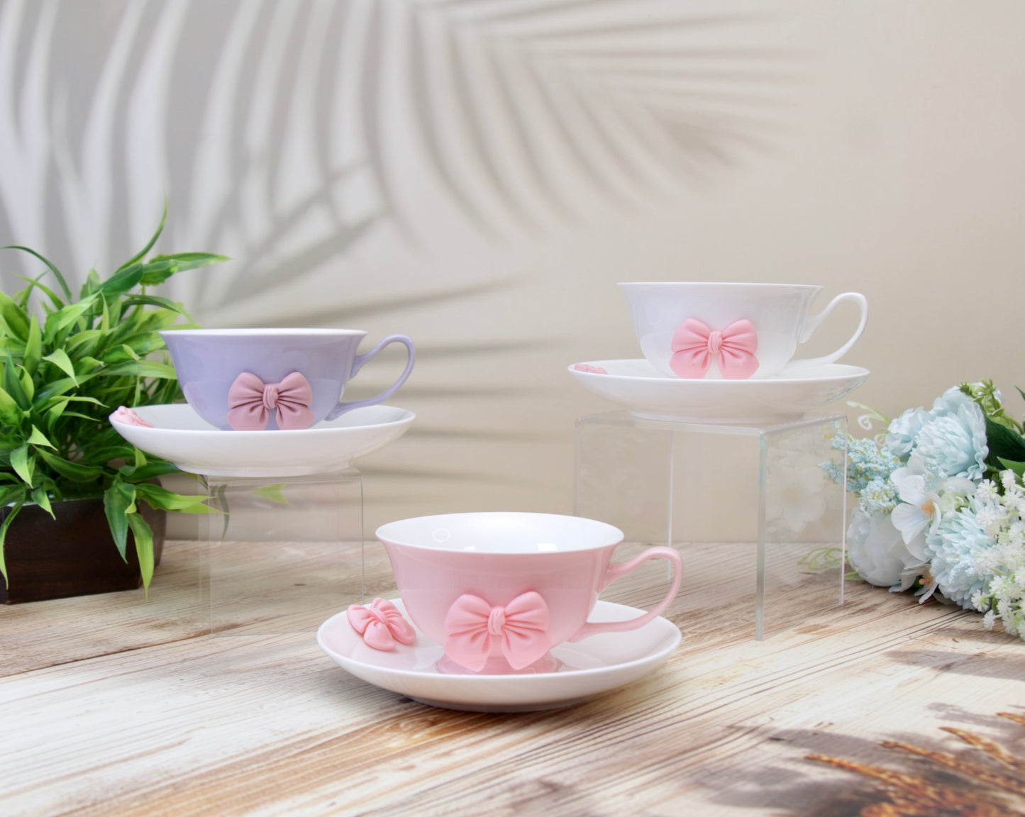 'Bow' Ceramic Cup n Saucer, Purple