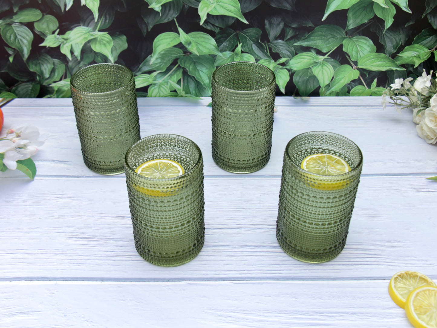 'Frost' Dotted Glass Tumblers, Set Of 4 - Green