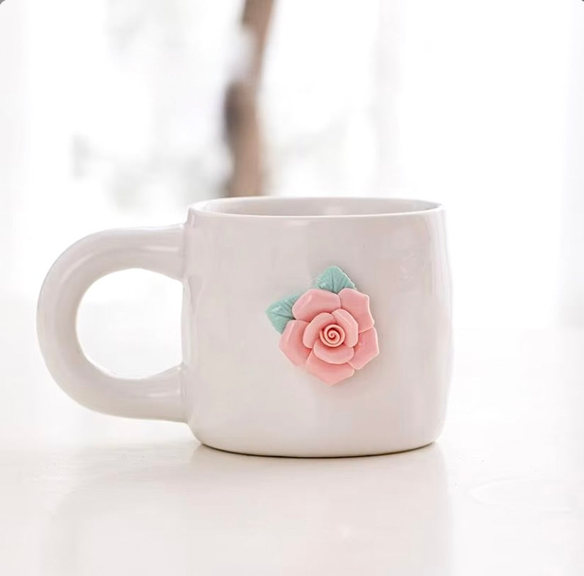 'French Rose' Ceramic Coffee Mug, White