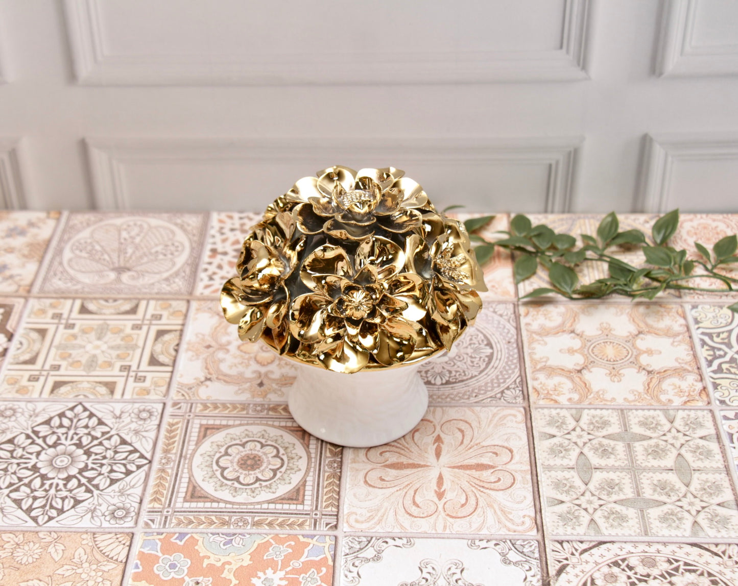 'Anastasia' Golden Roses Ceramic Bouquet | Vase | Centrepiece, Small