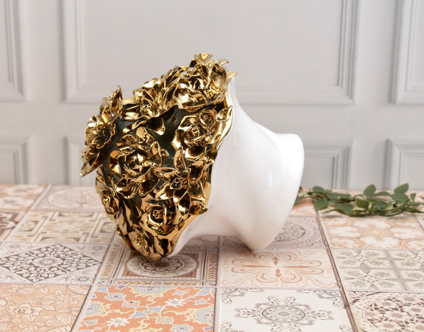 'Anastasia' Golden Roses Ceramic Bouquet | Vase | Centrepiece, Large