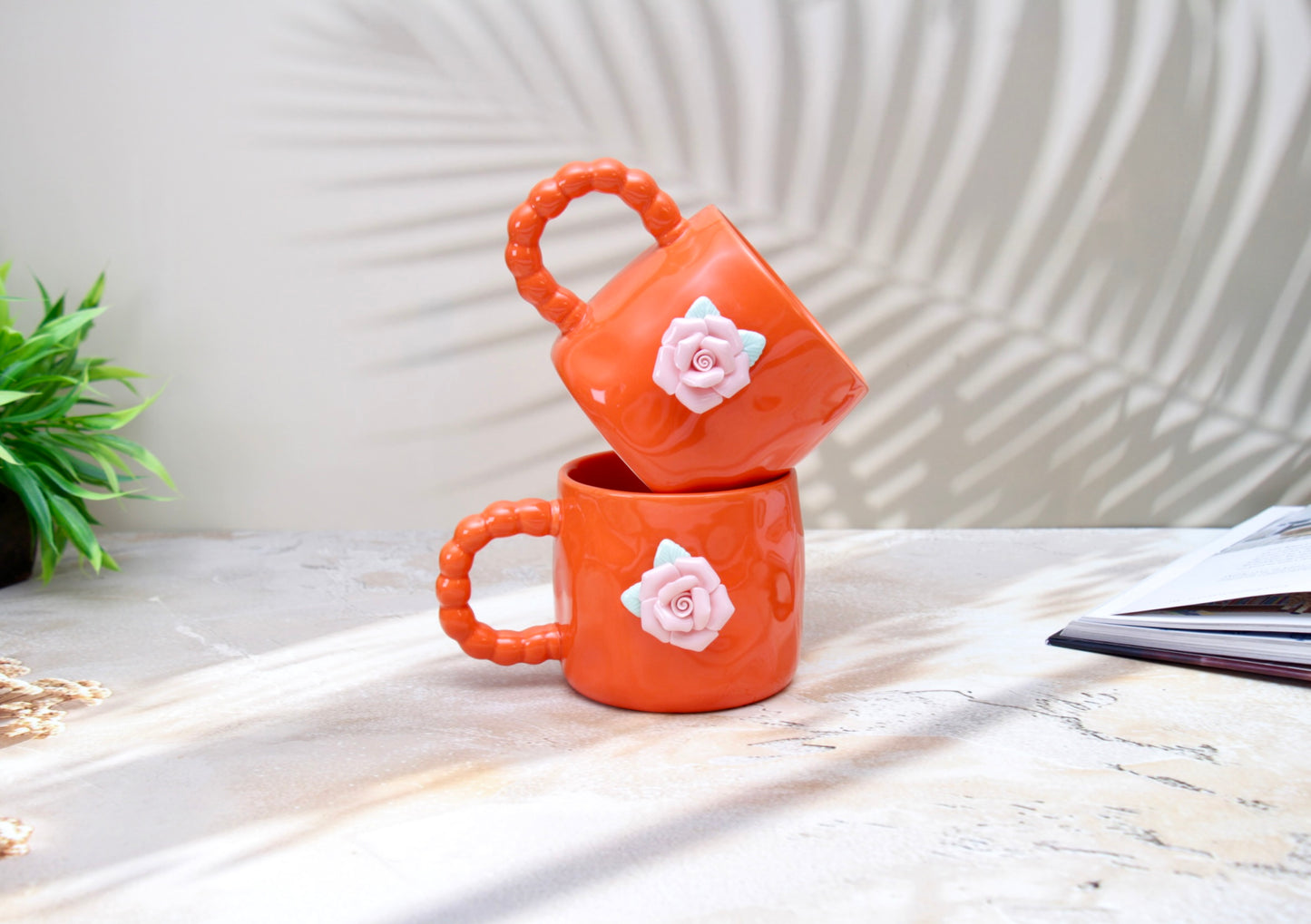 'French Rose' Ceramic Coffee Mug, Orange