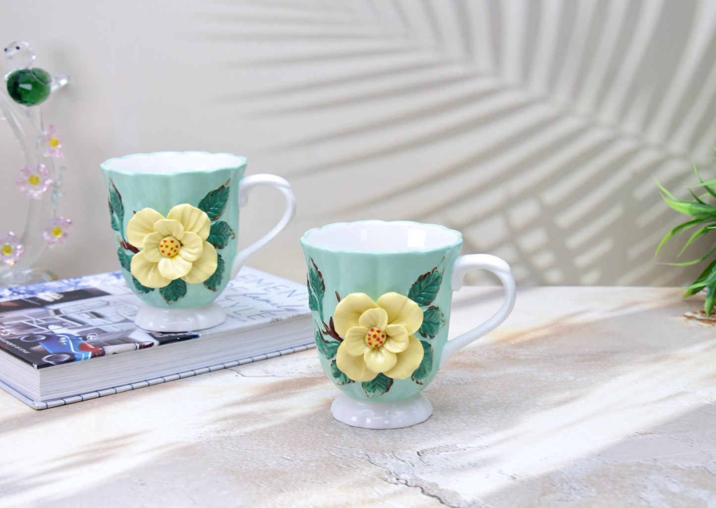 'Isadora' Ceramic Rose Embossed Coffee Mug