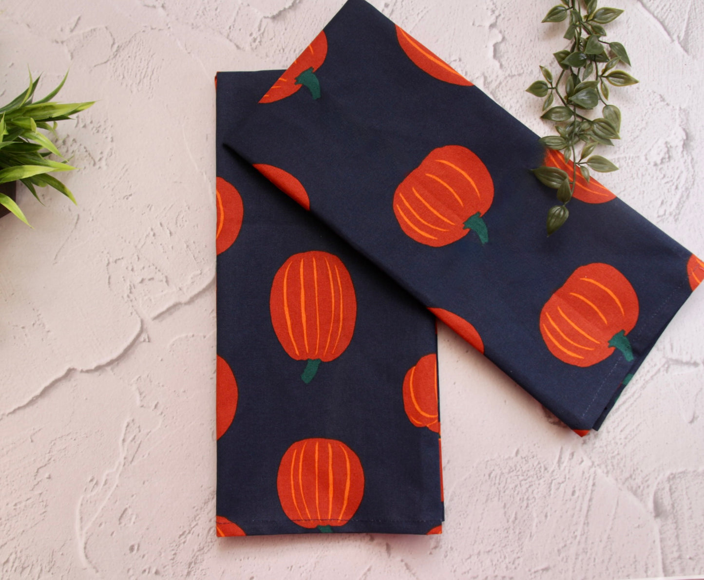 'Pumpkin' Printed Kitchen Towels Blue, Set of 2