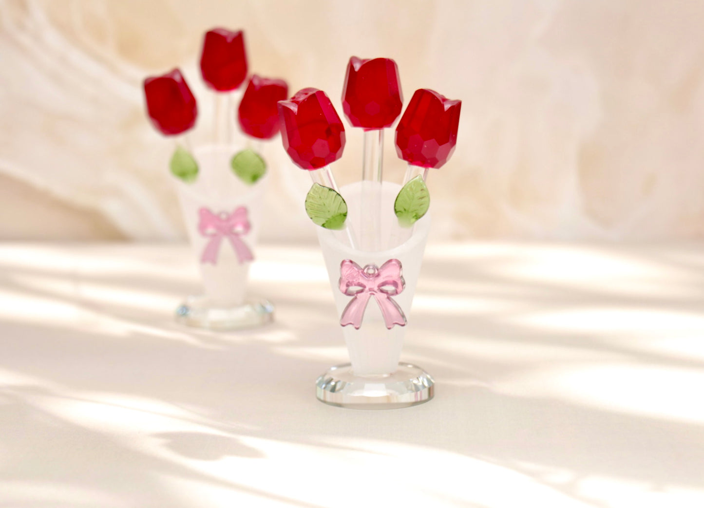 'Serenity' Glass Crystal Roses - Red