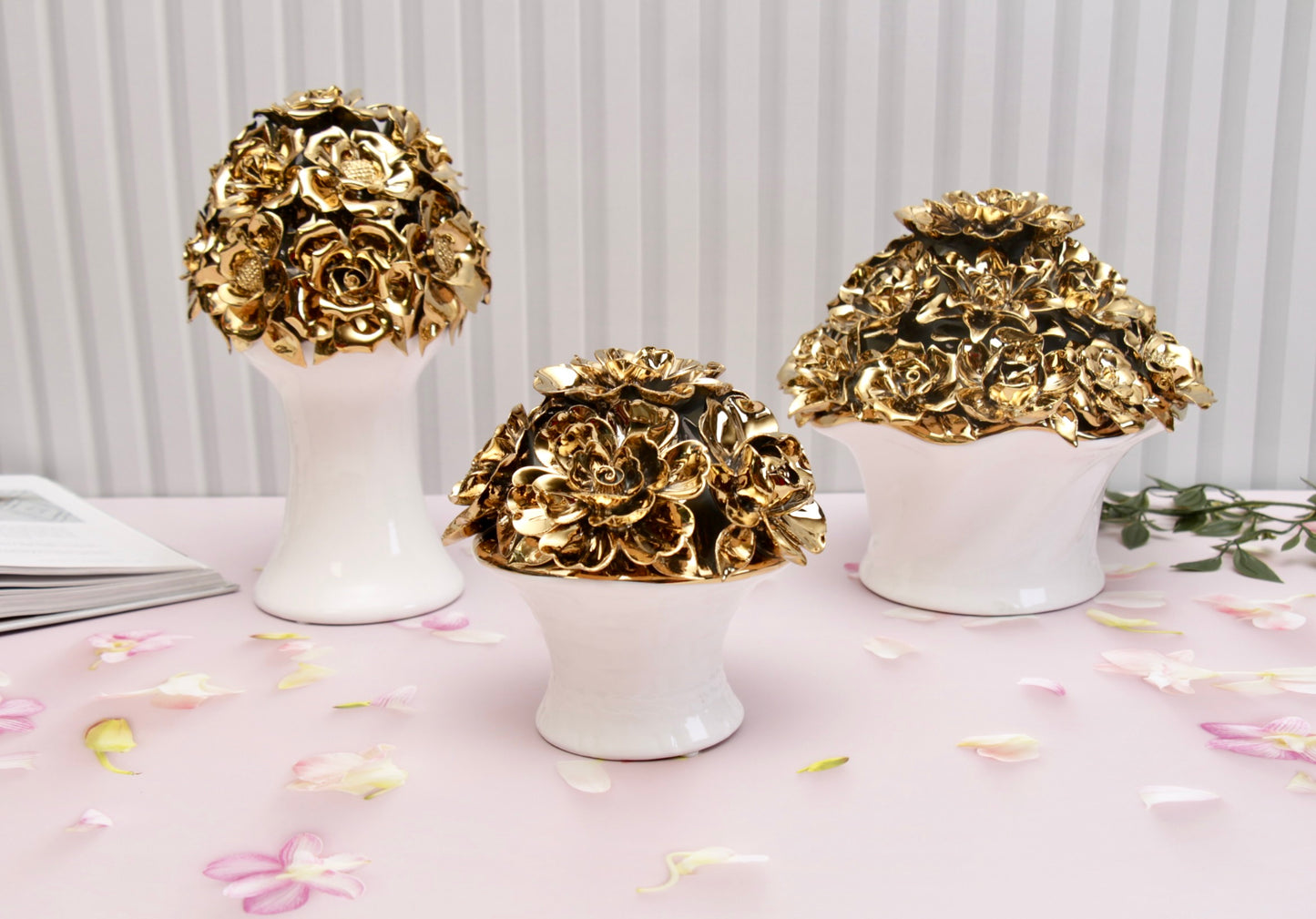 'Anastasia' Golden Roses Ceramic Bouquet | Vase | Centrepiece, Large