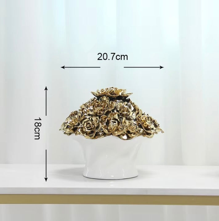 'Anastasia' Golden Roses Ceramic Bouquet | Vase | Centrepiece, Large
