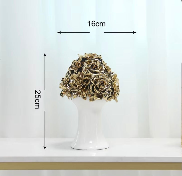 'Anastasia' White Roses Ceramic Bouquet | Vase | Centerpiece, Long