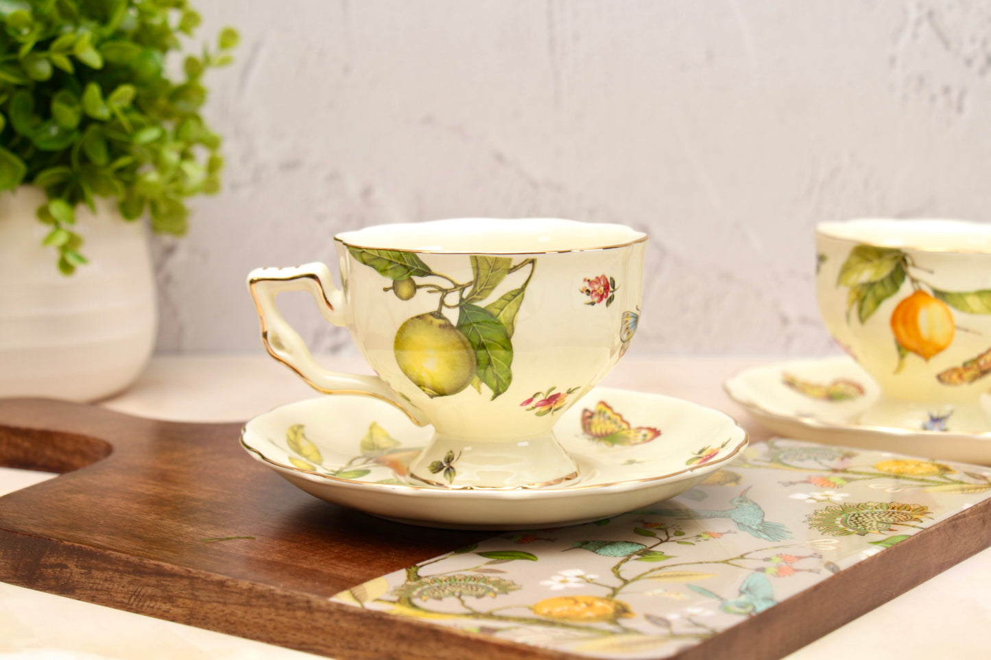 'Lemon' Ceramic Cup & Saucer, Set of 1