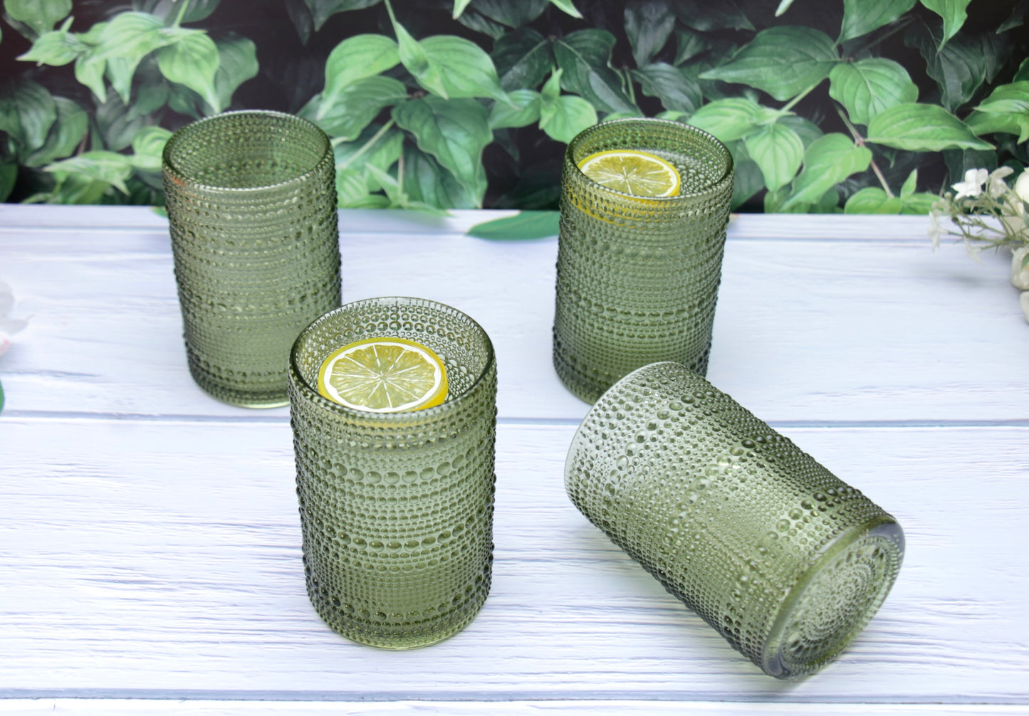 'Frost' Dotted Glass Tumblers, Set Of 4 - Green