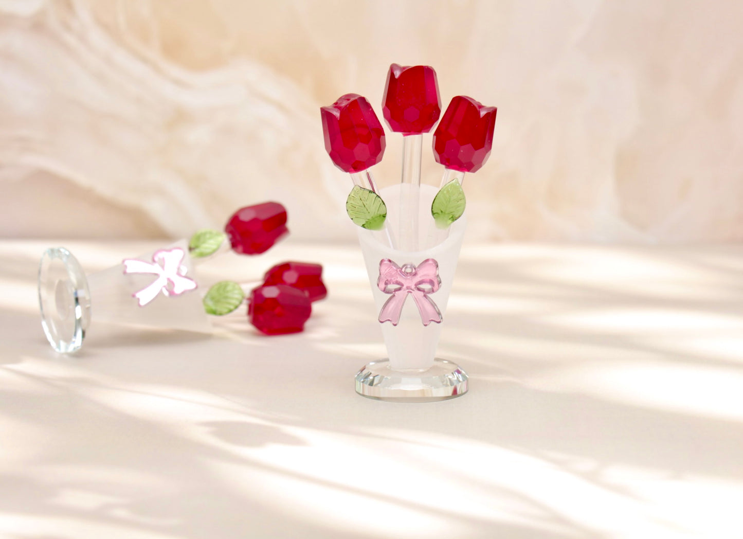 'Serenity' Glass Crystal Roses - Red