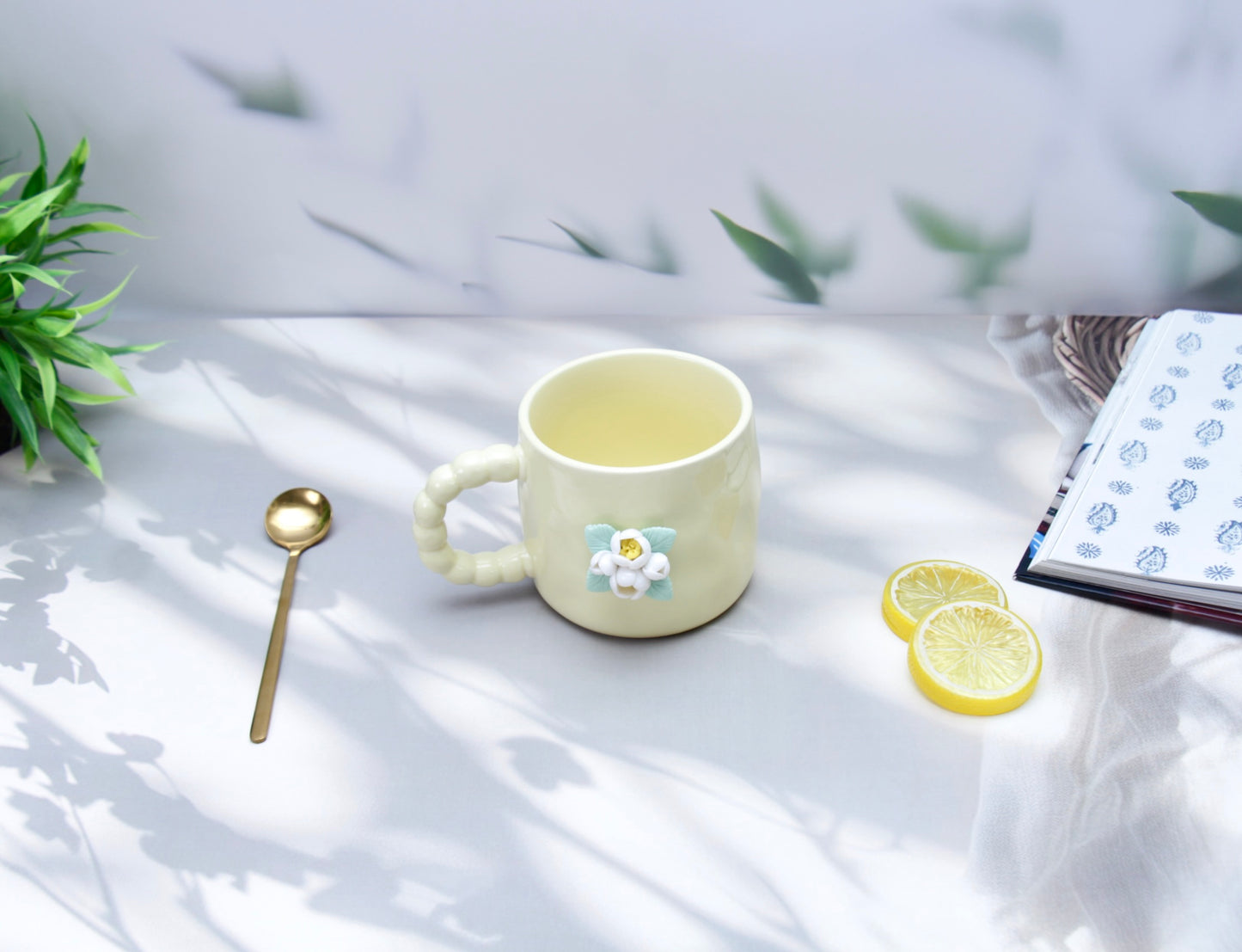 'Jasmine' Ceramic Coffee Mug, Yellow