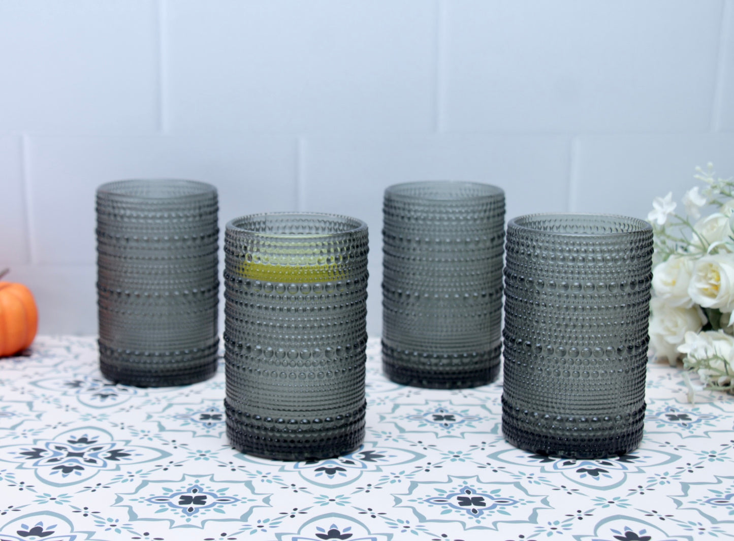 'Frost' Dotted Glass Tumblers, Set Of 4 - Black