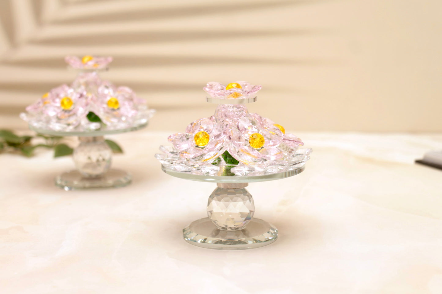 'Sparkles' Rotating Glass Crystal Flowers - Pink