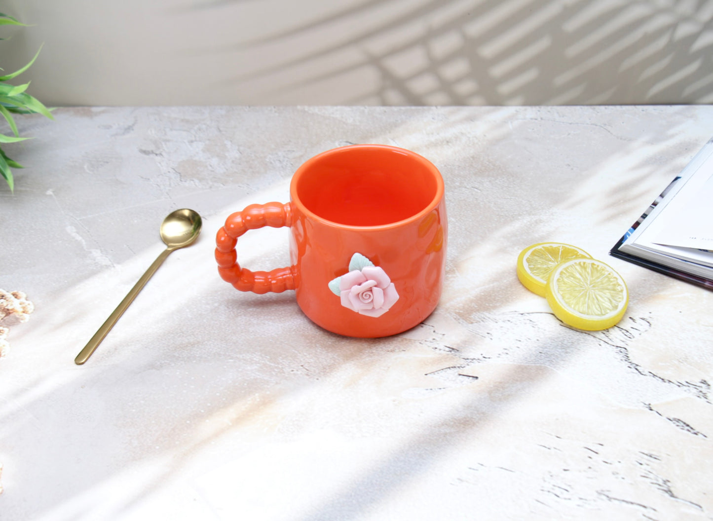'French Rose' Ceramic Coffee Mug, Orange