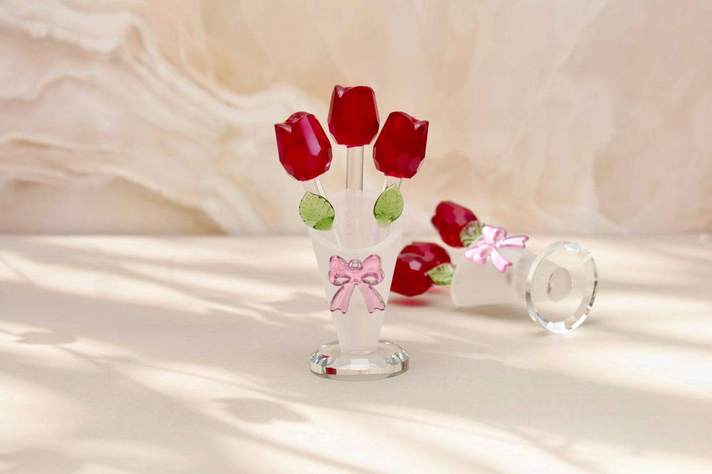 'Serenity' Glass Crystal Roses - Red