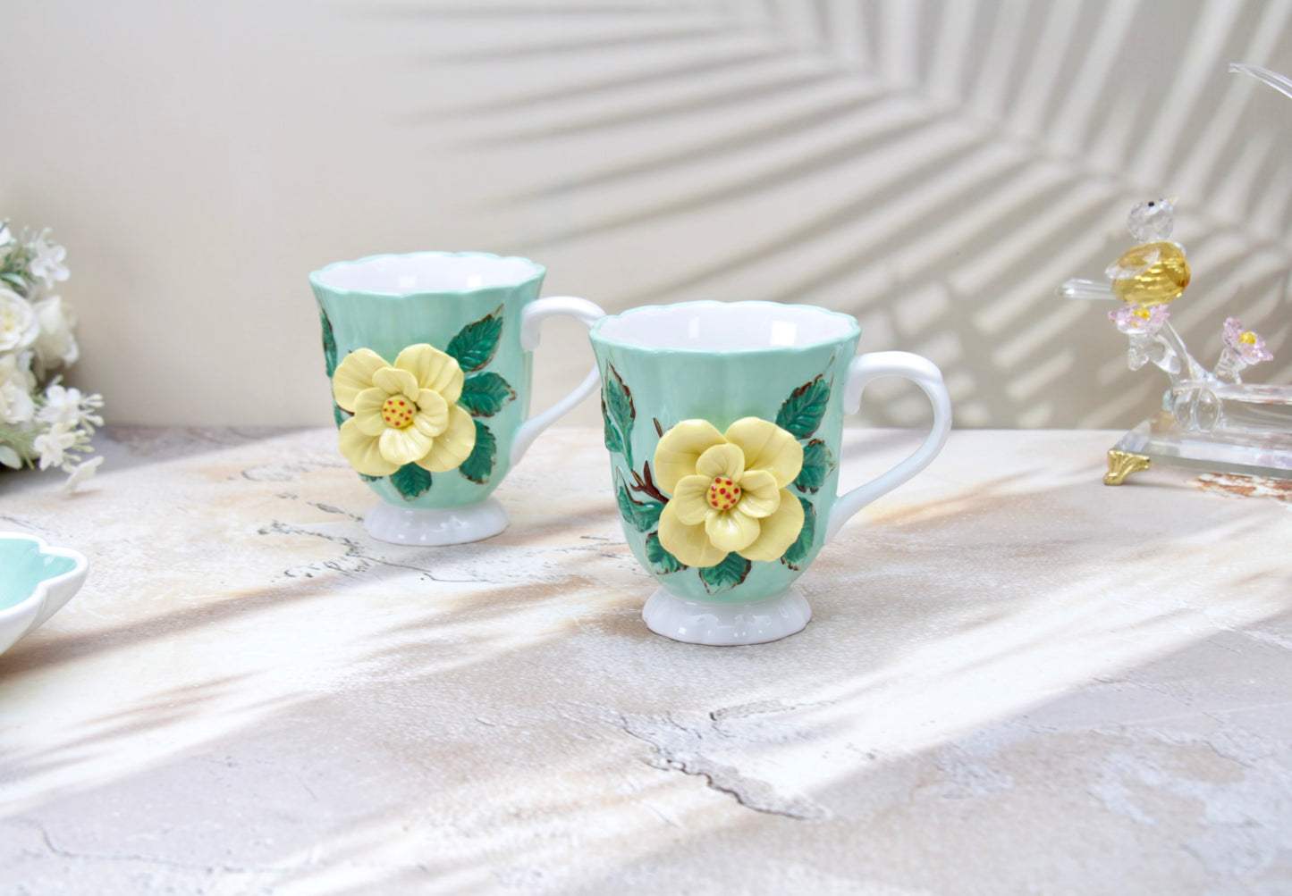 'Isadora' Ceramic Rose Embossed Coffee Mug