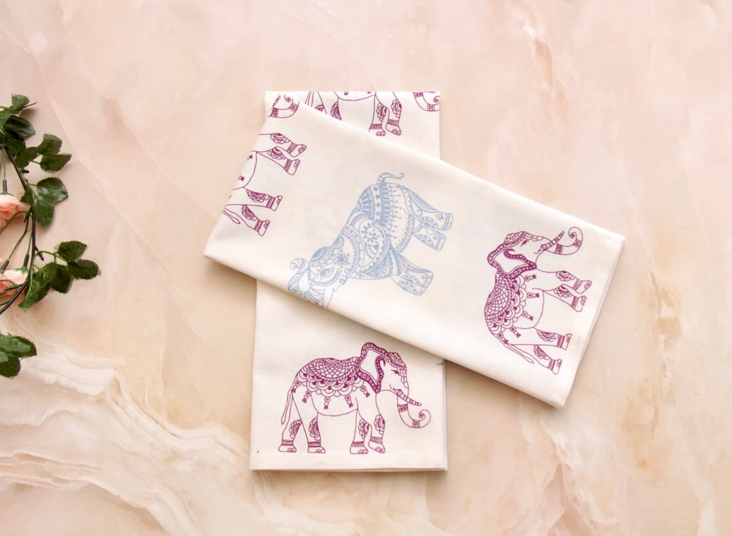 'Tribal Elephant' Printed Kitchen Towels, Set of 2