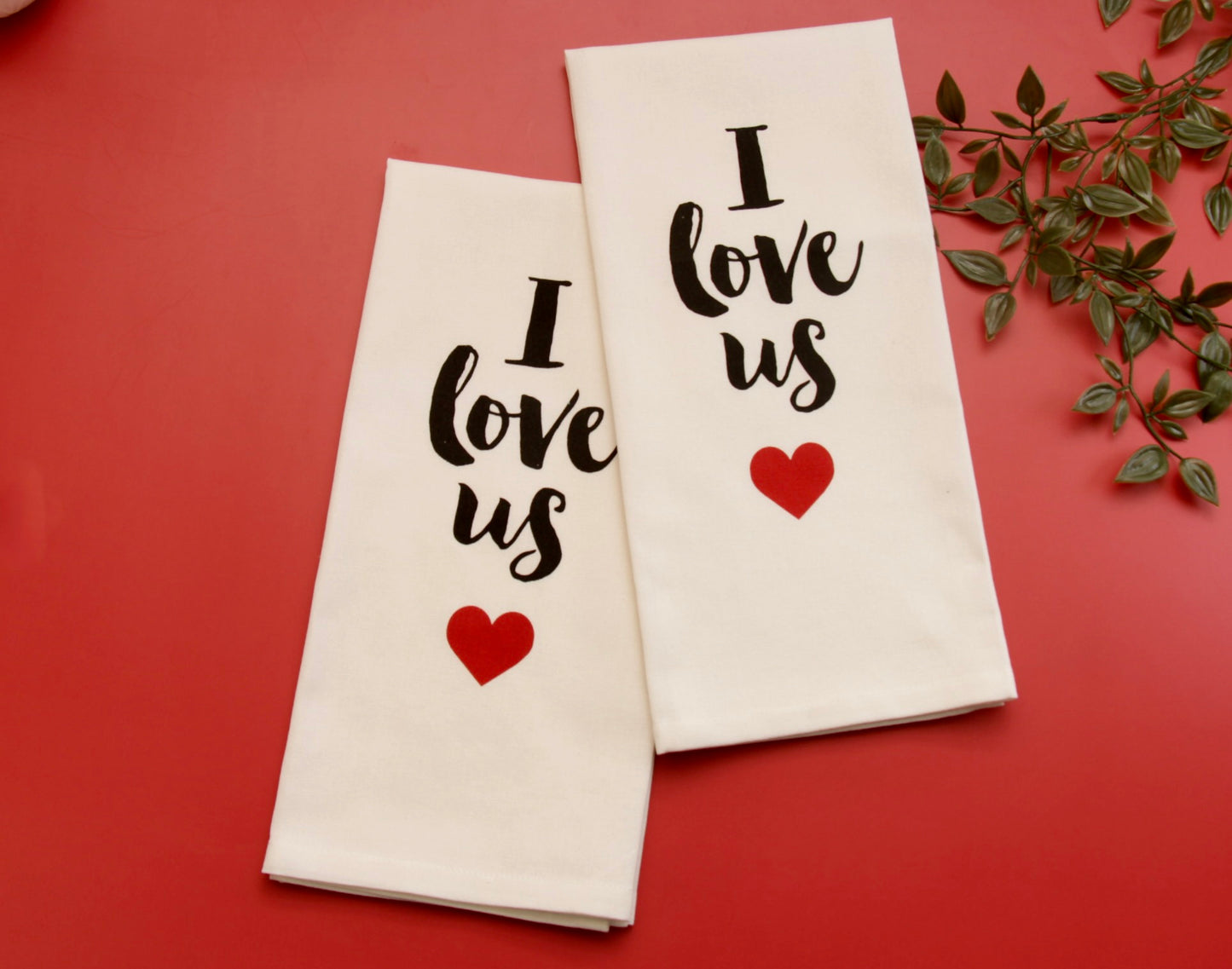 'Love Us' Printed Kitchen Towels, Set of 2
