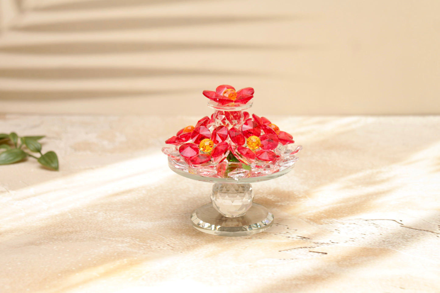 'Sparkles' Rotating Glass Crystal Flowers - Red