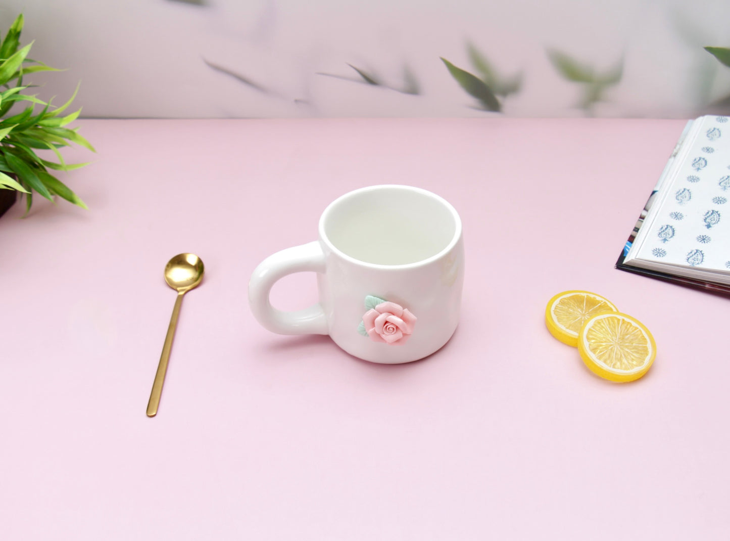 'French Rose' Ceramic Coffee Mug, White