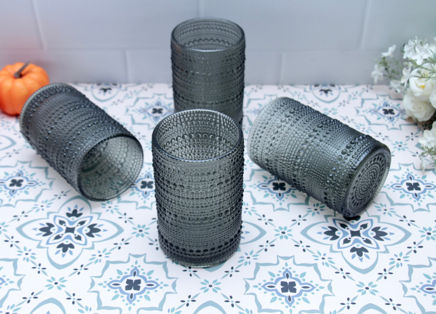 'Frost' Dotted Glass Tumblers, Set Of 4 - Black