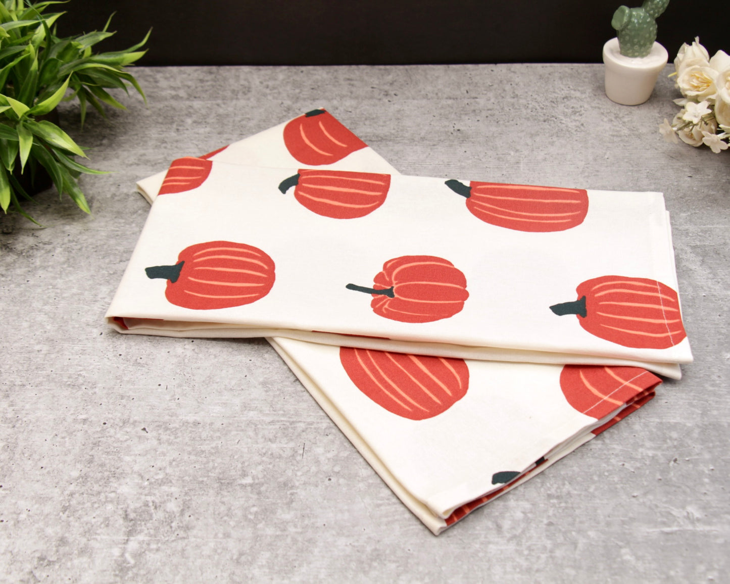 'Pumpkin' Printed Kitchen Towels Beige, Set of 2