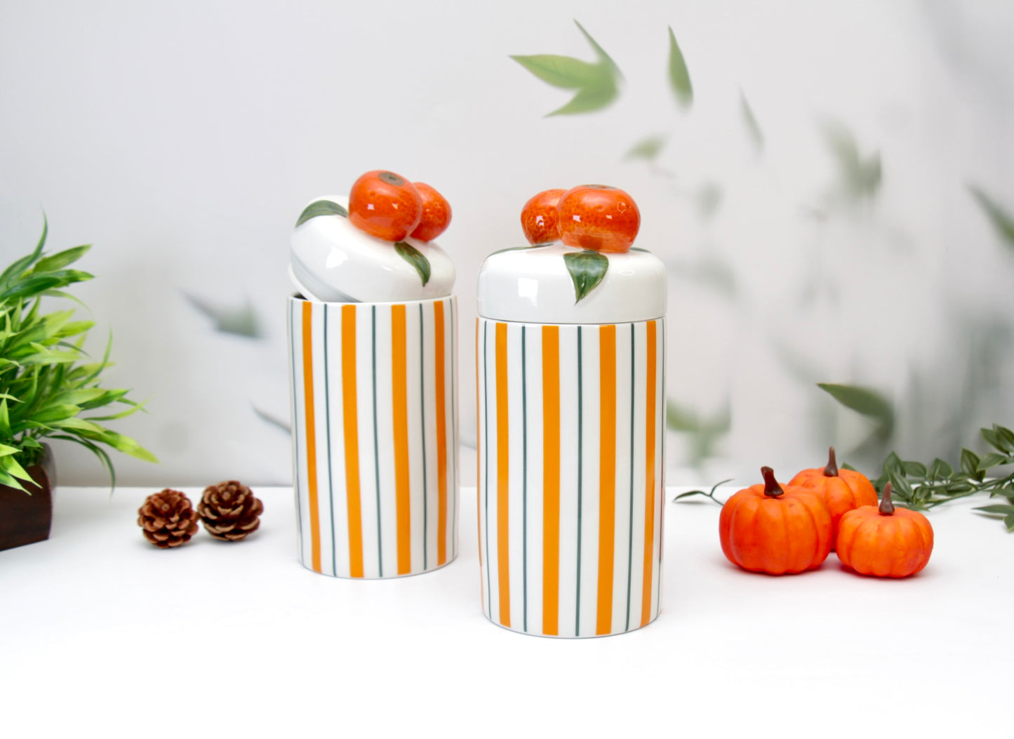 'Tangerines' Ceramic Storage Canister 1200ml, Set of 2