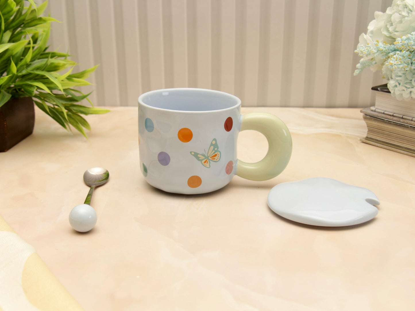 'Polka Dots' Ceramic Coffee Mugs - Blue