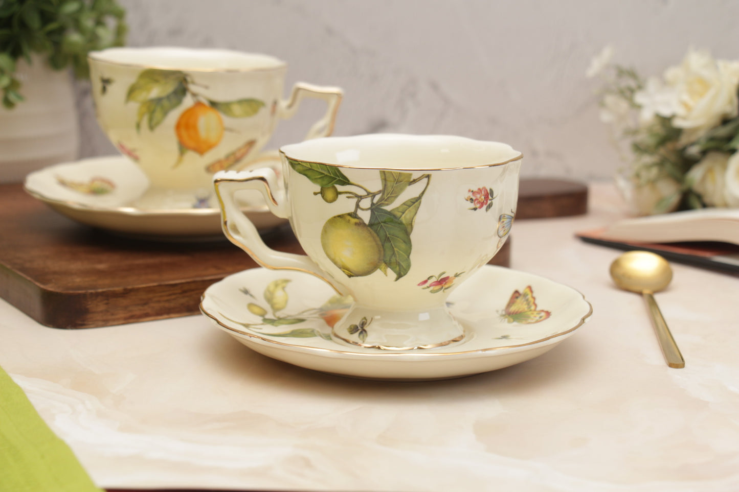 'Lemon' Ceramic Cup & Saucer, Set of 1