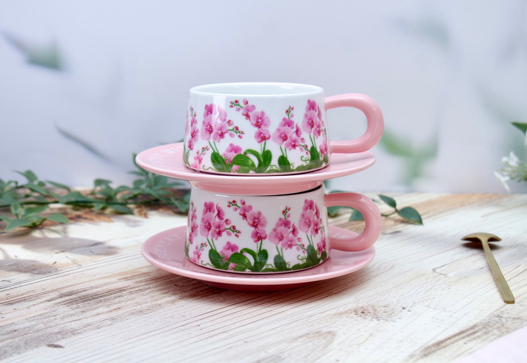 'Pink Meadows' Ceramic Cup & Saucer, Set Of 1