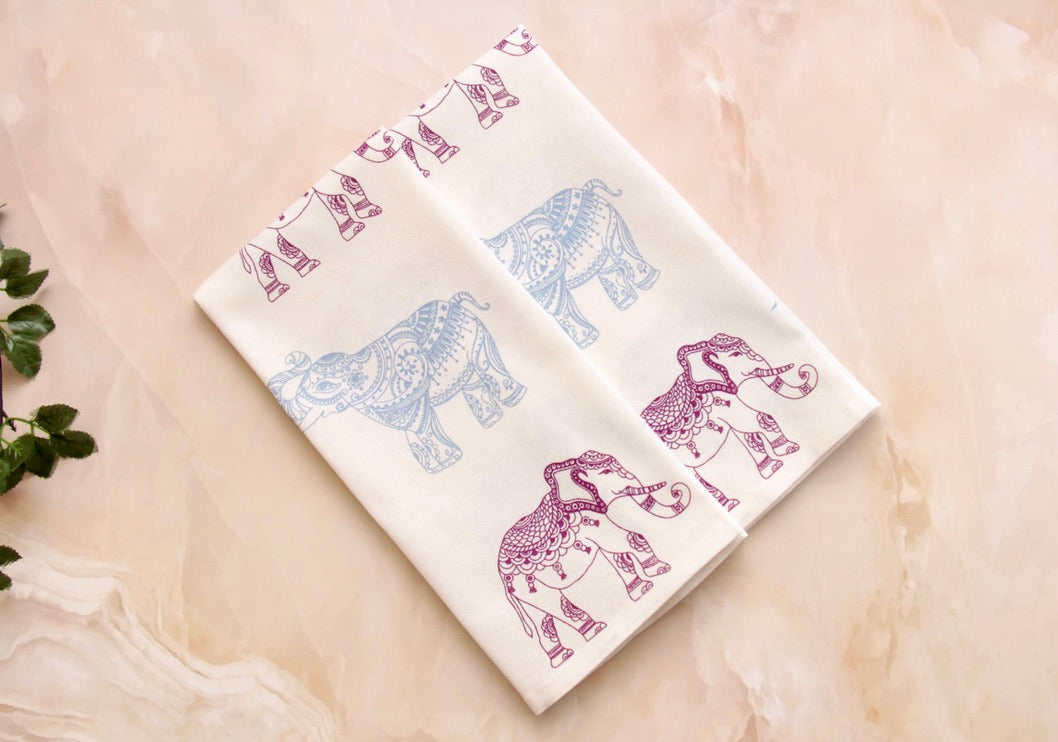 'Tribal Elephant' Printed Kitchen Towels, Set of 2