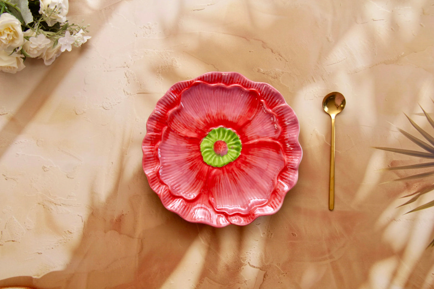 'Flora' Ceramic Dessert Plate - Red