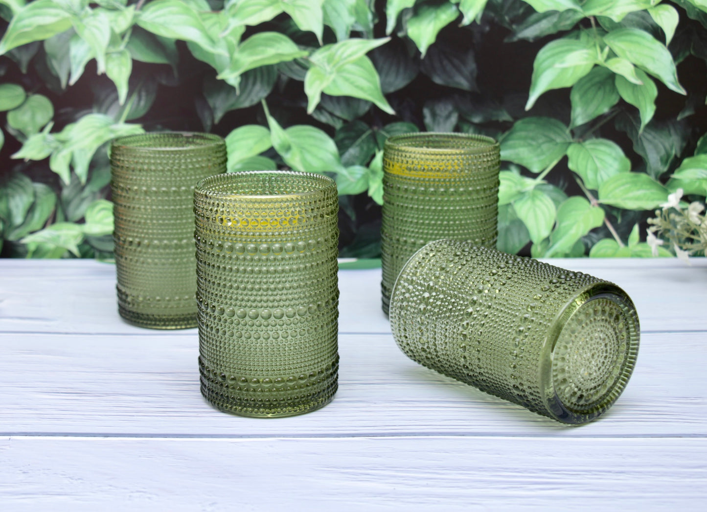'Frost' Dotted Glass Tumblers, Set Of 4 - Green