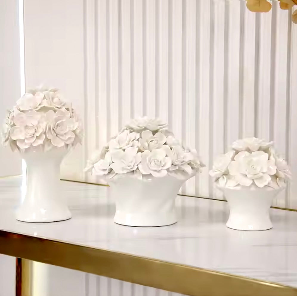 'Anastasia' White Roses Ceramic Bouquet | Centerpiece, Small
