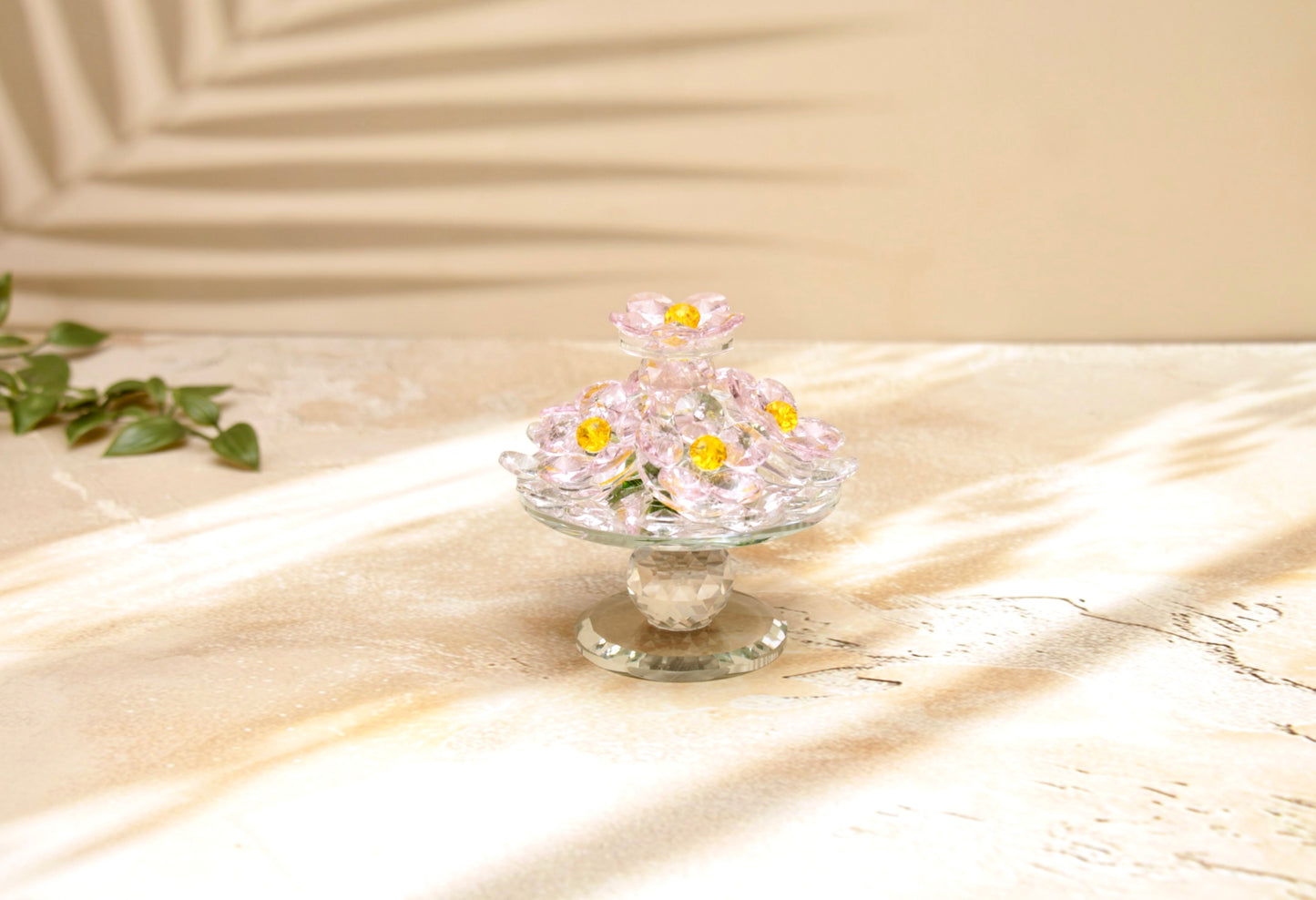 'Sparkles' Rotating Glass Crystal Flowers - Pink