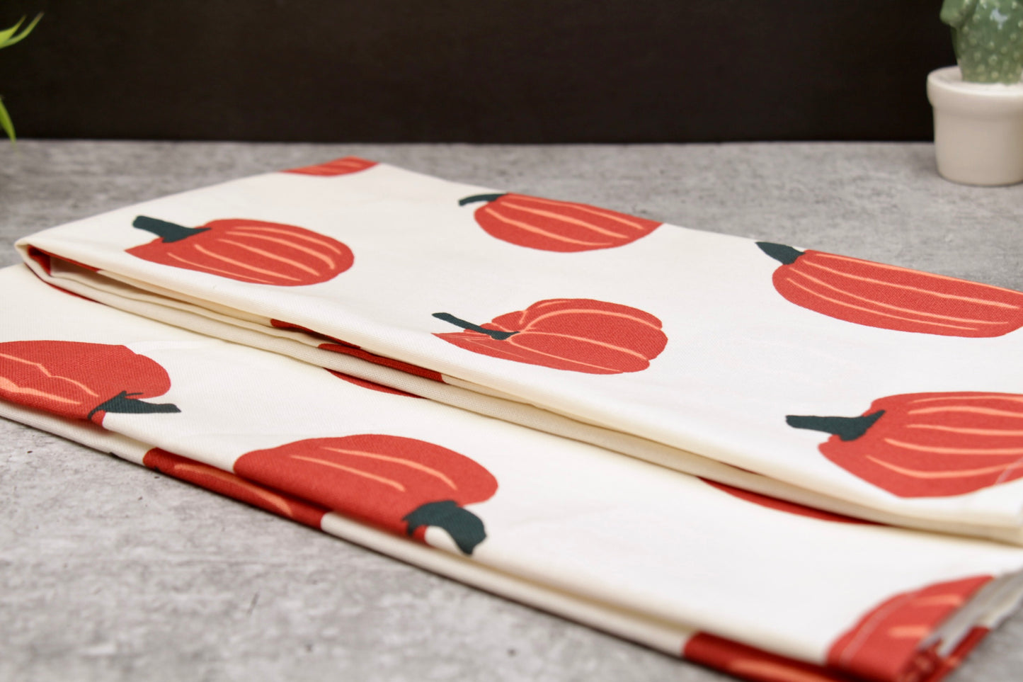 'Pumpkin' Printed Kitchen Towels Beige, Set of 2
