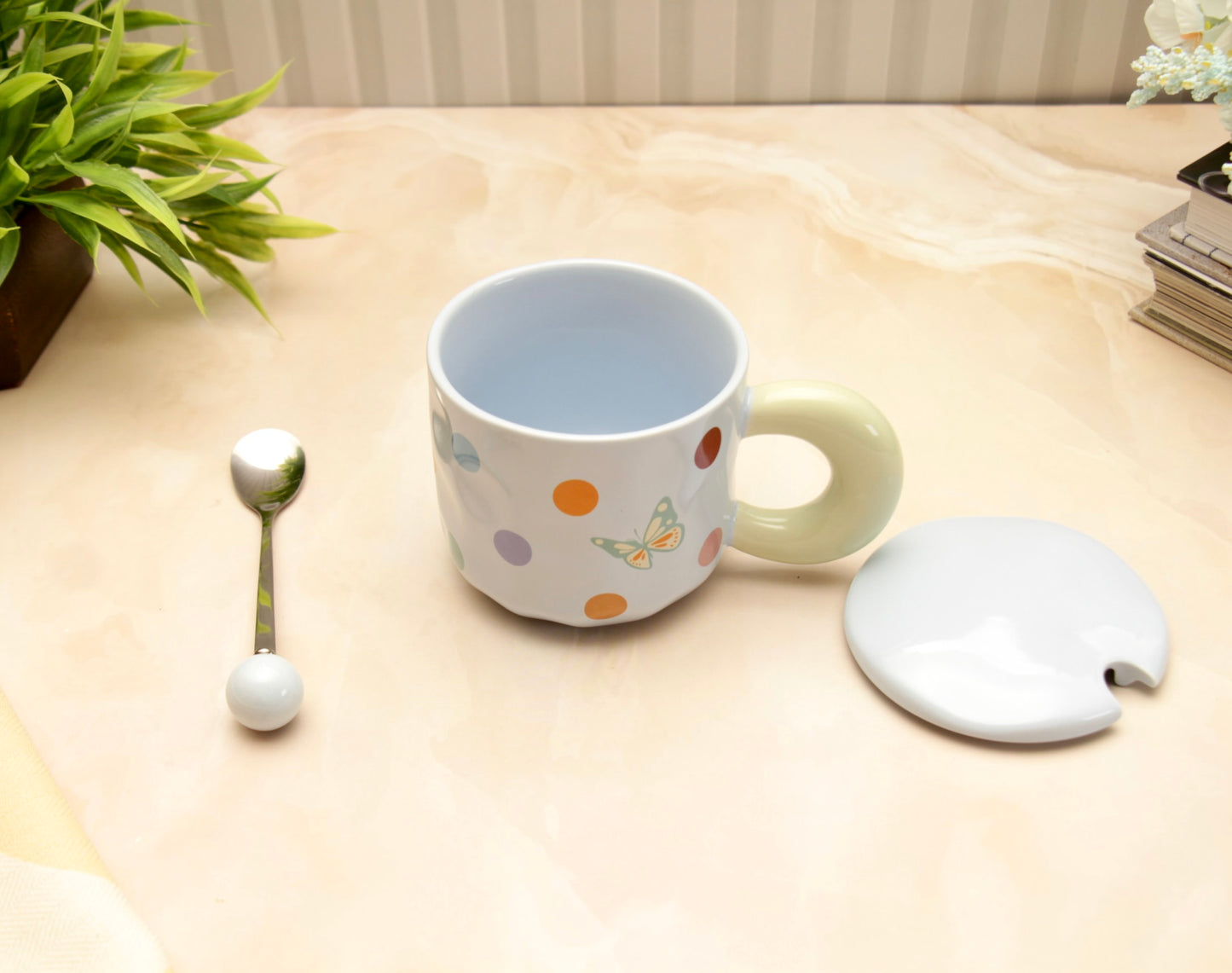 'Polka Dots' Ceramic Coffee Mugs - Blue