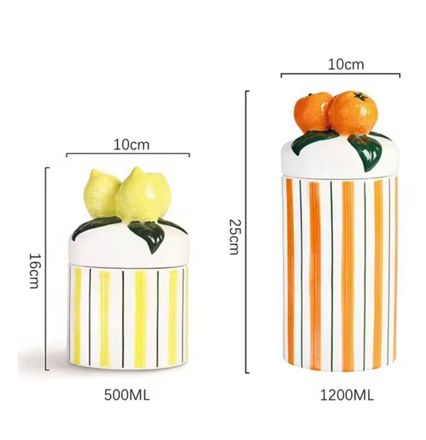 'Tangerines' Ceramic Storage Canister 1200ml, Set of 2