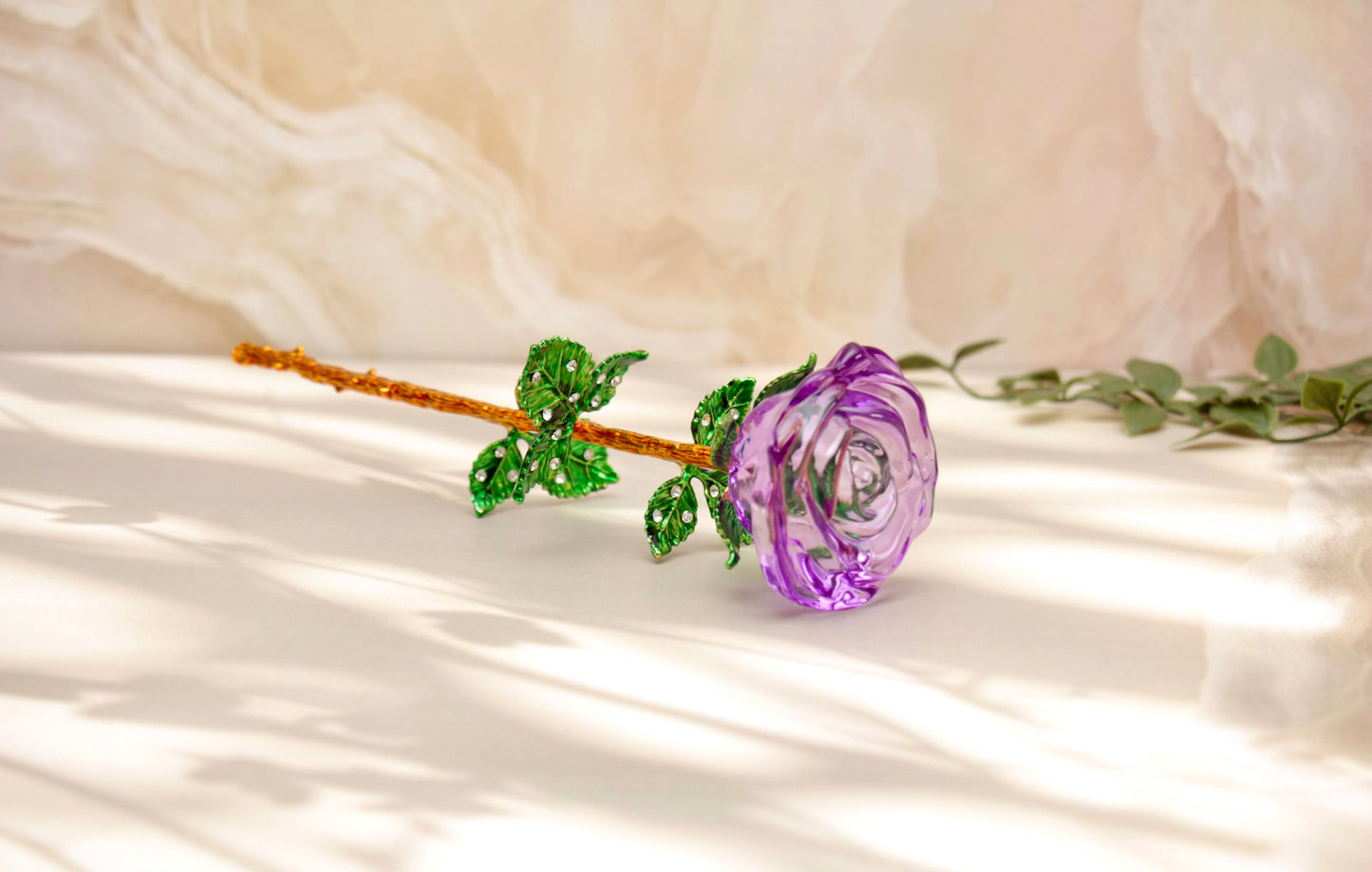 'Primrose' Crystal Rose w Vase - Purple